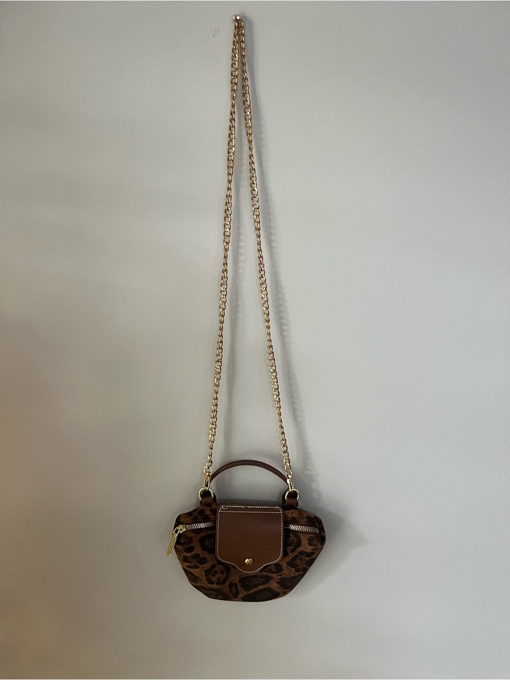 Leopard Print Brown Crossbody Bag with Gold Chain Strap